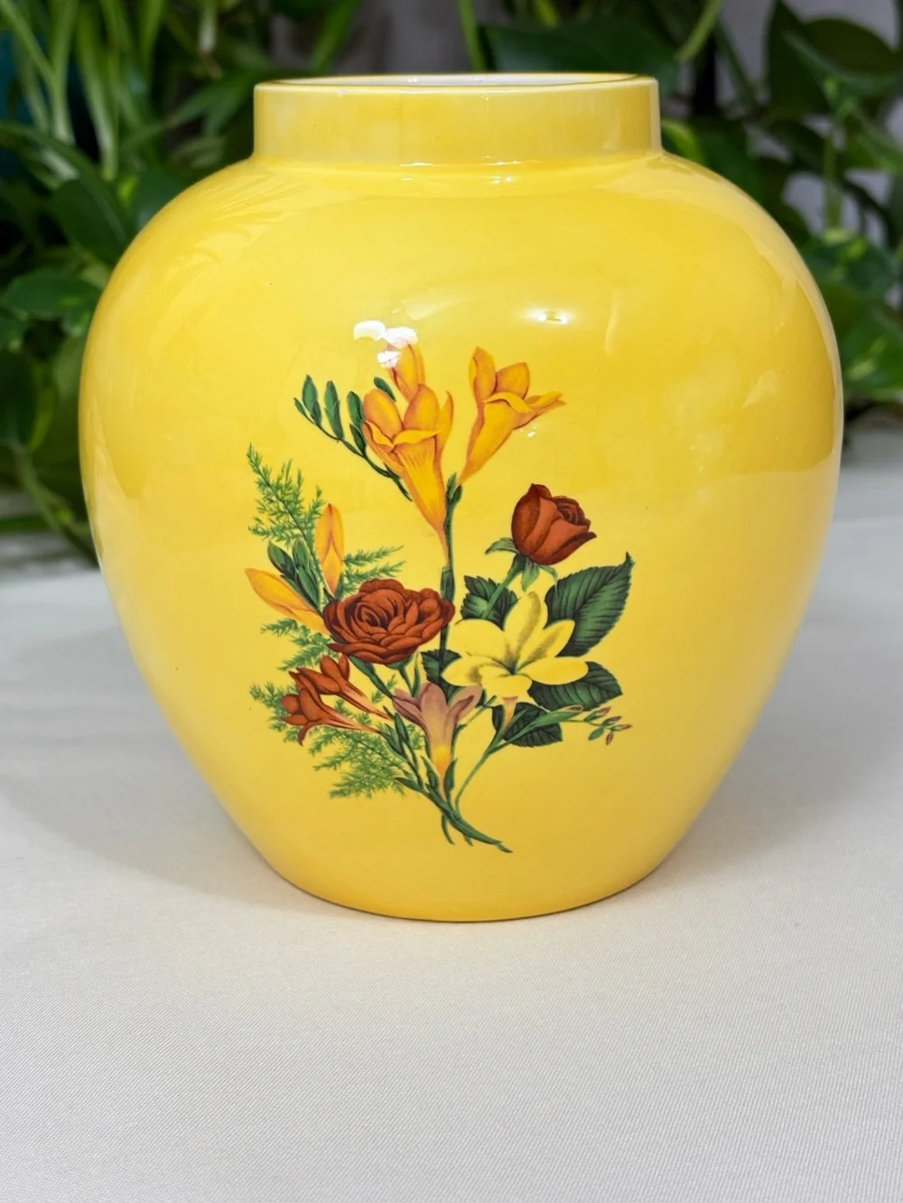 Vintage Holland Mold Yellow Floral Ceramic Vase 1970s Cottagecore